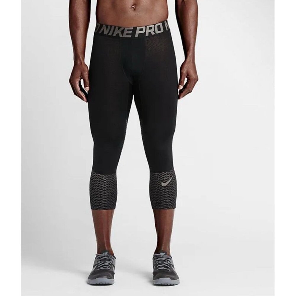 Nike Pro Hypercool Compression Pants Mens Large Tights 3/4 Black Silver
